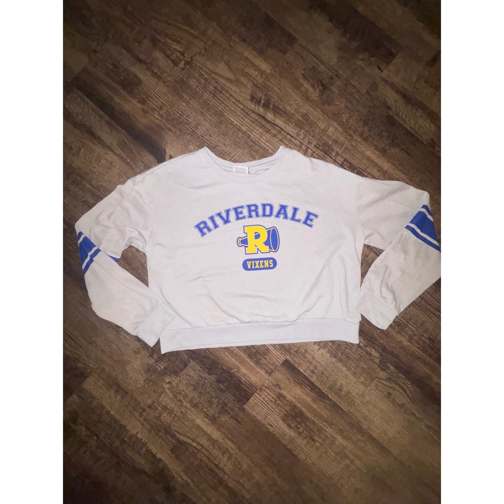 Riverdale Vixens Sweatshirt Womens Med Gray Blue Yellow Cropped Pullover TV Show